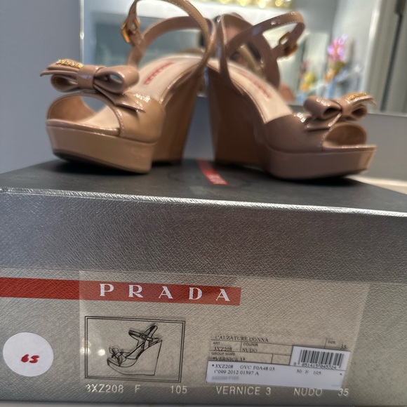 Prada Nudo Patent Leather Bow Wedge Sandals - NIB 35 - Picture 9 of 9